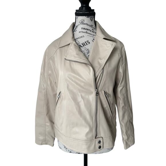 Zara Beige Faux Leather Biker Jacket - Picture 1 of 5